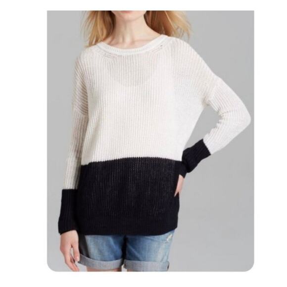Vince Linen White Navy Colorblock Open Knit Oversized Sweater XS Fisherman - Picture 8 of 14